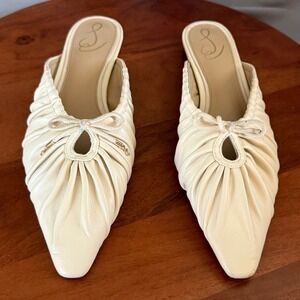 Sam Edelman Julia Pointed Toe Mule Ivory Leather Womens 9.5 Bow Slides Slip On